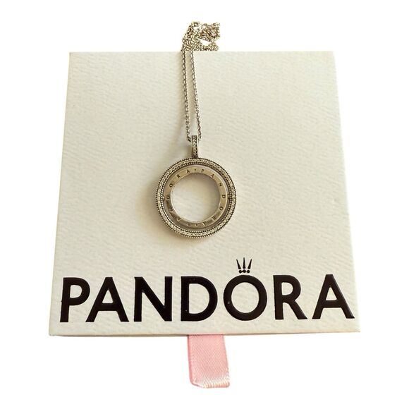 Pandora Spinning Hearts CZ & SS Necklace 13" Drop Adjustable New In Box - Picture 1 of 4